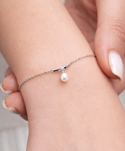 Sidabrinė Apyrankė Su Perlu Ir Cirkoniais  - Goldinga