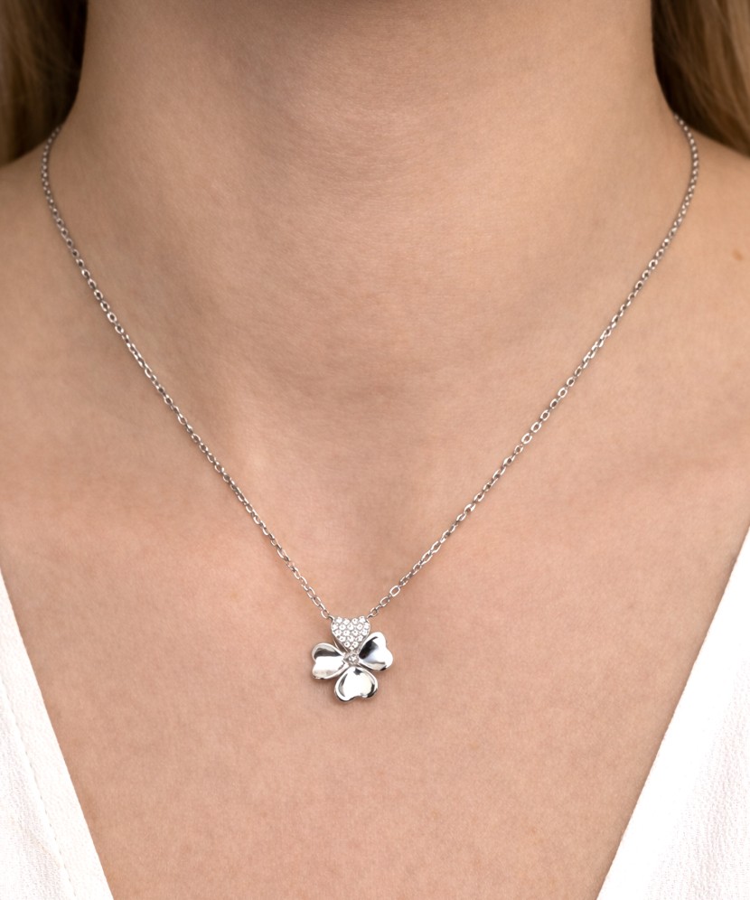 Sidabrinė grandinėlė su cirkonio pakabuku "Dobilas"