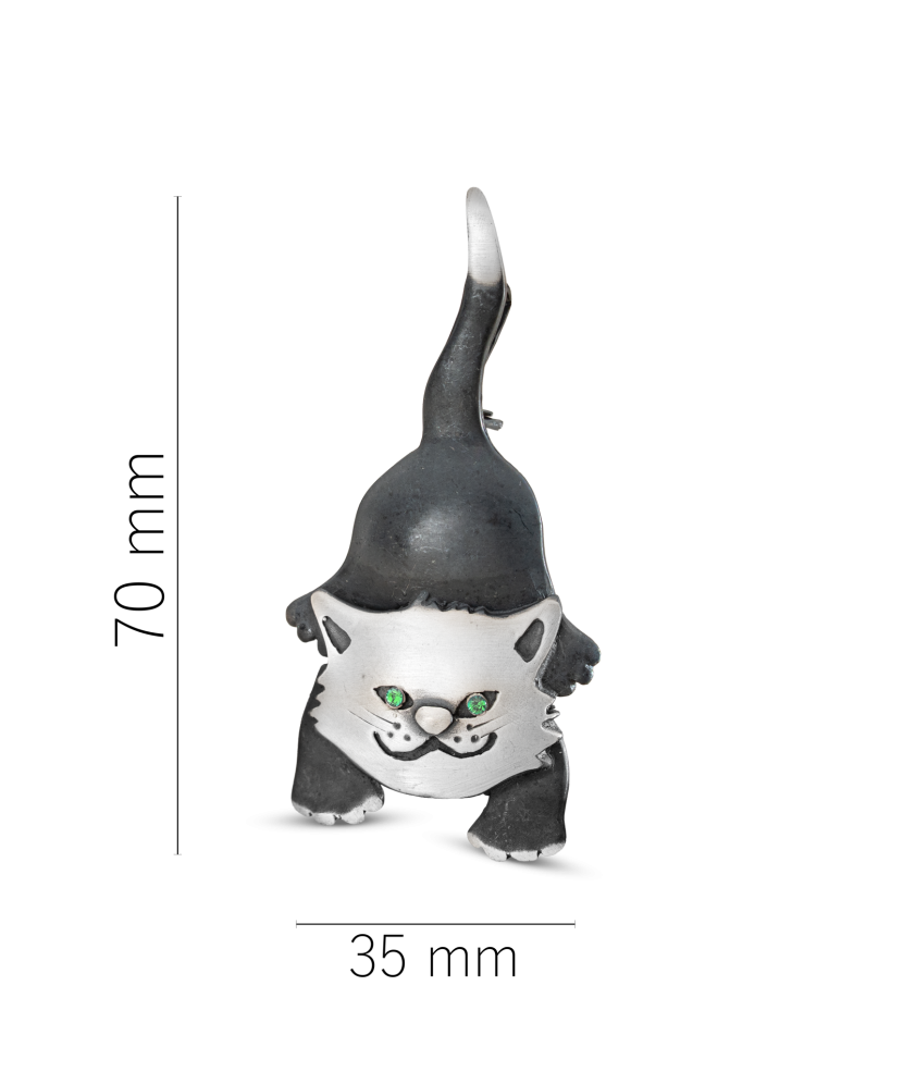 Sidabrinė sagė su kristalais "Katė"