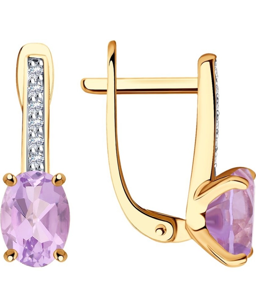 Auksiniai auskarai su cirkoniais ir ametistais - Auksiniai auskarai - Goldinga