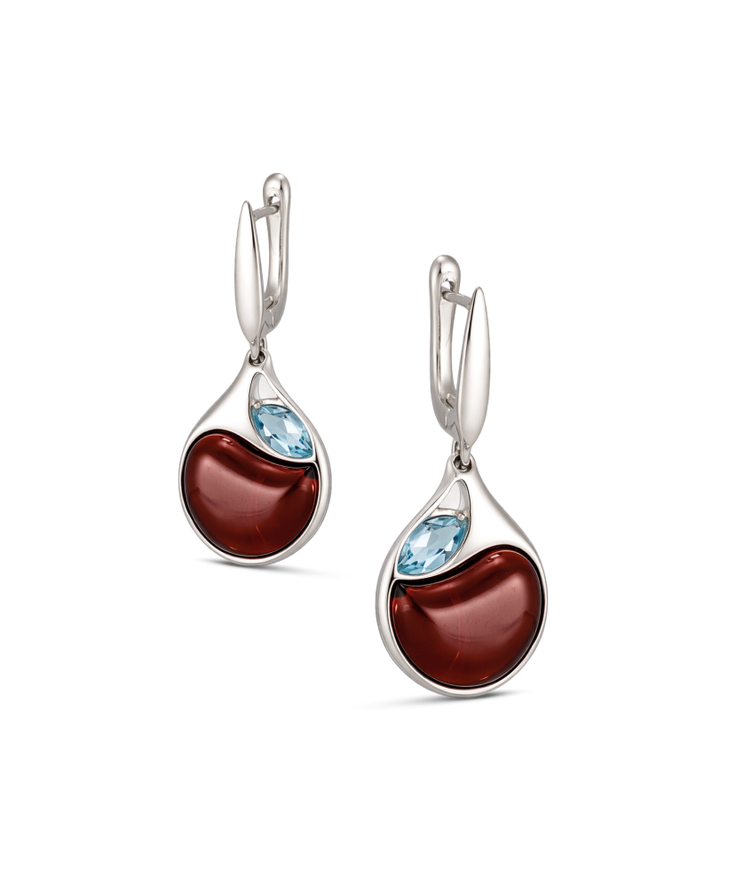 Sidabriniai auskarai su gintarais ir topazais