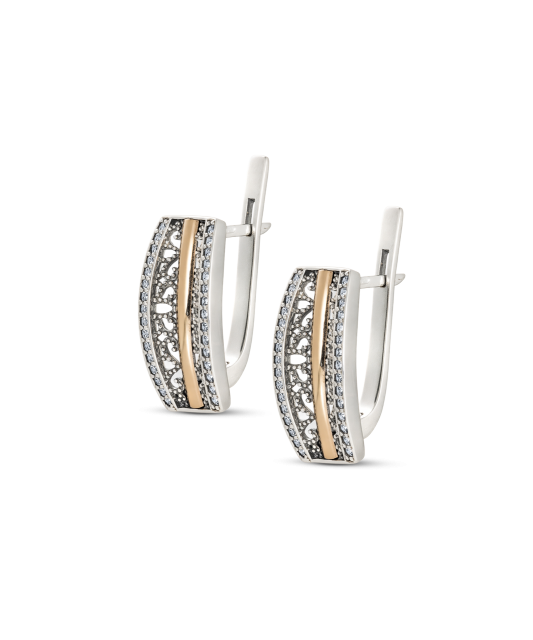 Sidabriniai auskarai dengti auksu su cirkoniais