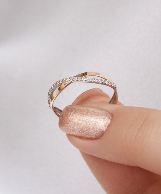 Sidabrinis žiedas dengtas auksu su cirkoniais