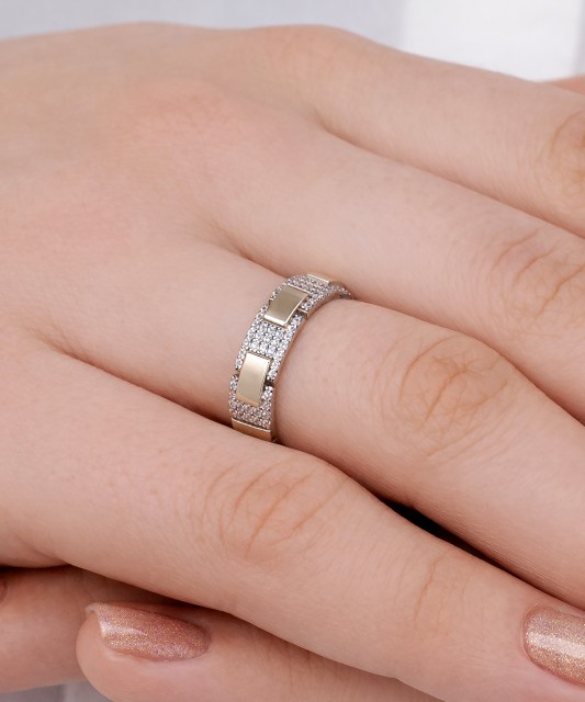 Sidabrinis žiedas dengtas auksu su cirkoniais