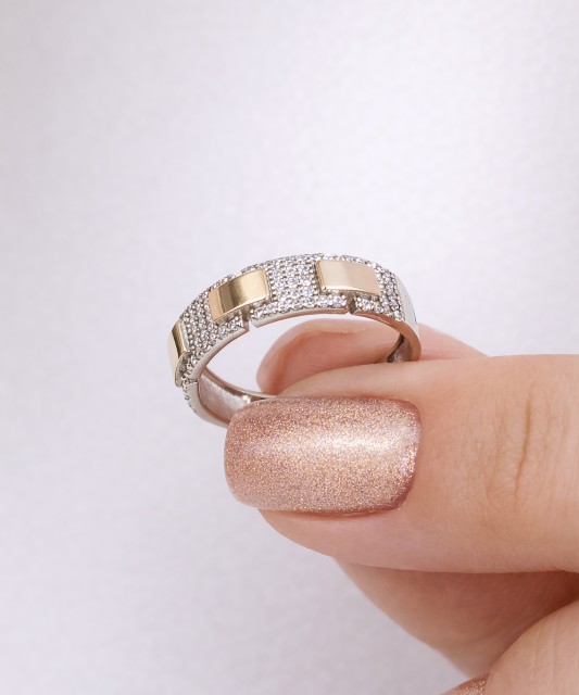 Sidabrinis žiedas dengtas auksu su cirkoniais