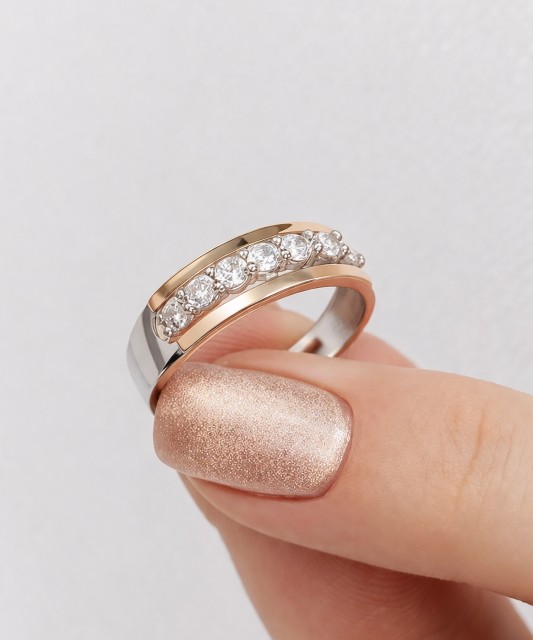 Sidabrinis žiedas dengtas auksu su cirkoniais