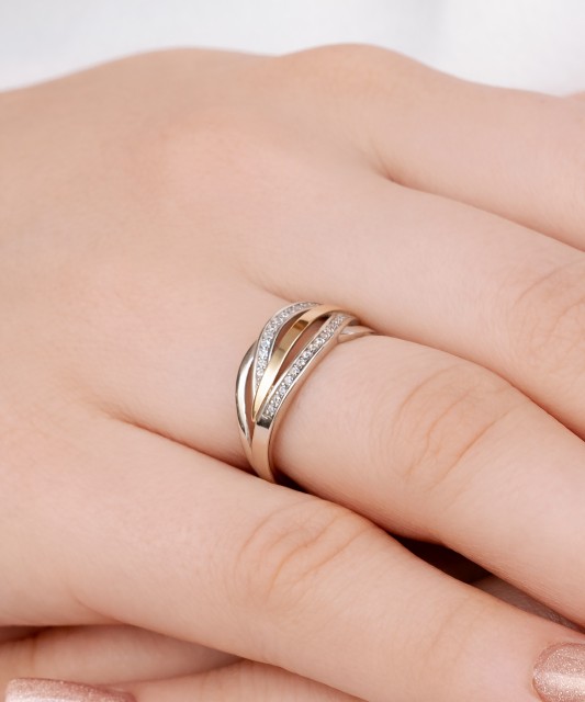 Sidabrinis žiedas dengtas auksu su cirkoniais