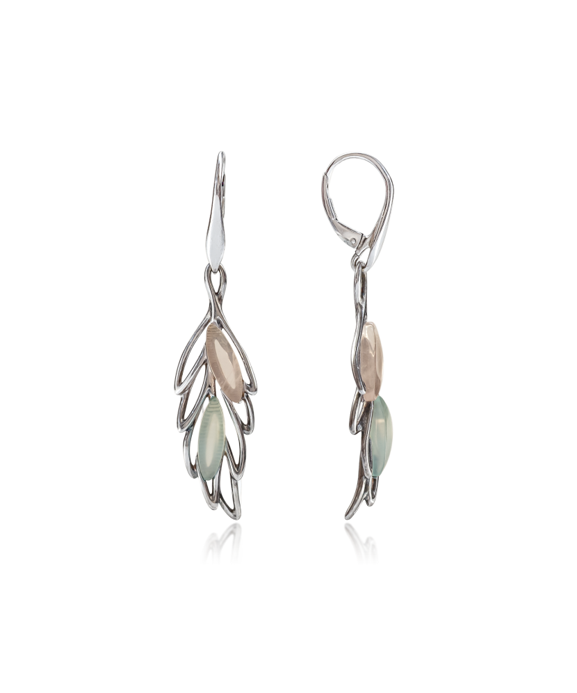 Sidabriniai auskarai su agatu ir kvarcu