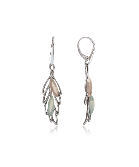 Sidabriniai auskarai su agatu ir kvarcu