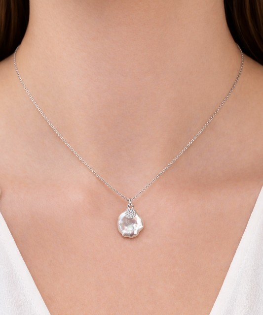 Sidabrinė Grandinėlė Su Perlo Pakabuku Ir Cirkoniais