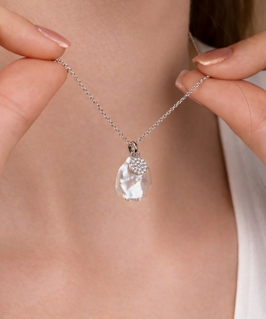 Sidabrinė Grandinėlė Su Perlo Pakabuku Ir Cirkoniais