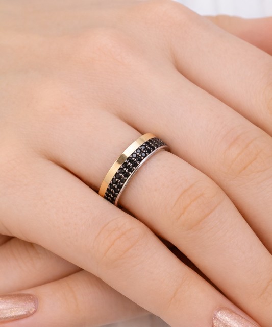 Sidabrinis žiedas dengtas auksu su cirkoniais