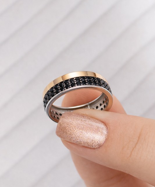 Sidabrinis žiedas dengtas auksu su cirkoniais