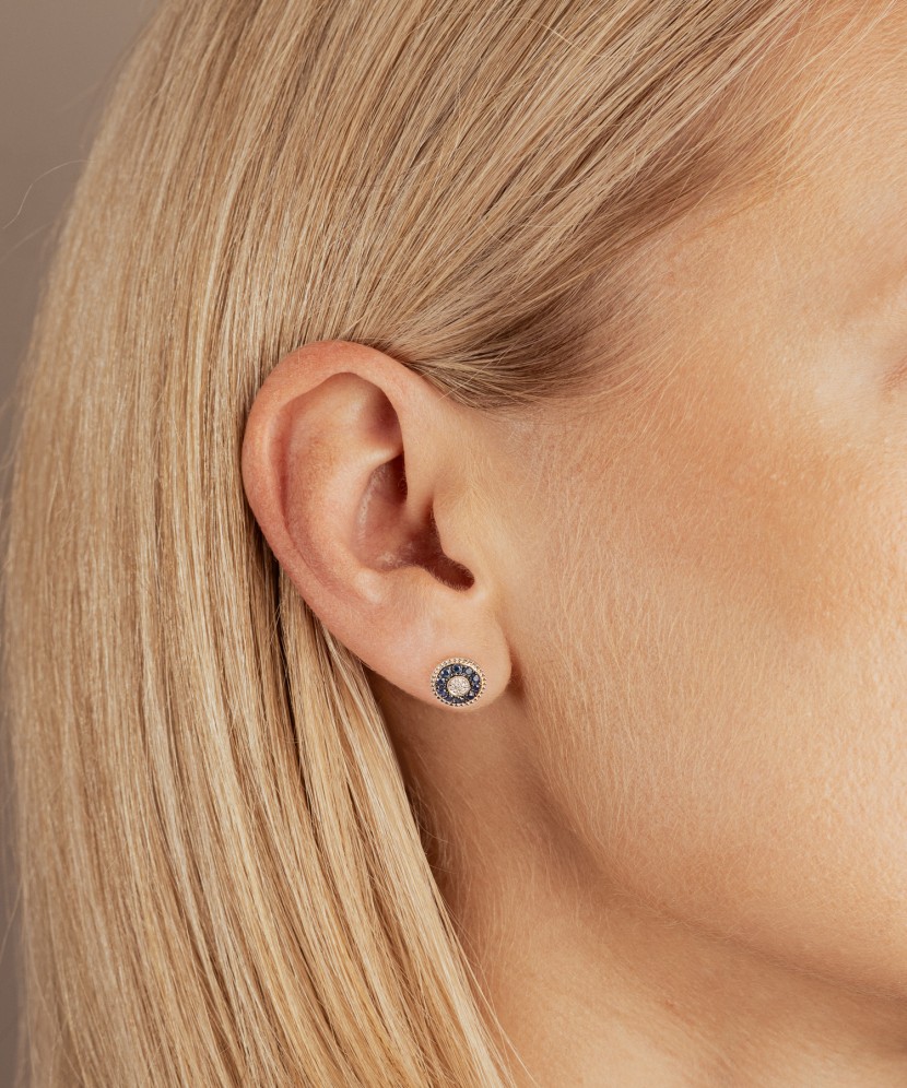 Geltono aukso auskarai su safyrais ir deimantais