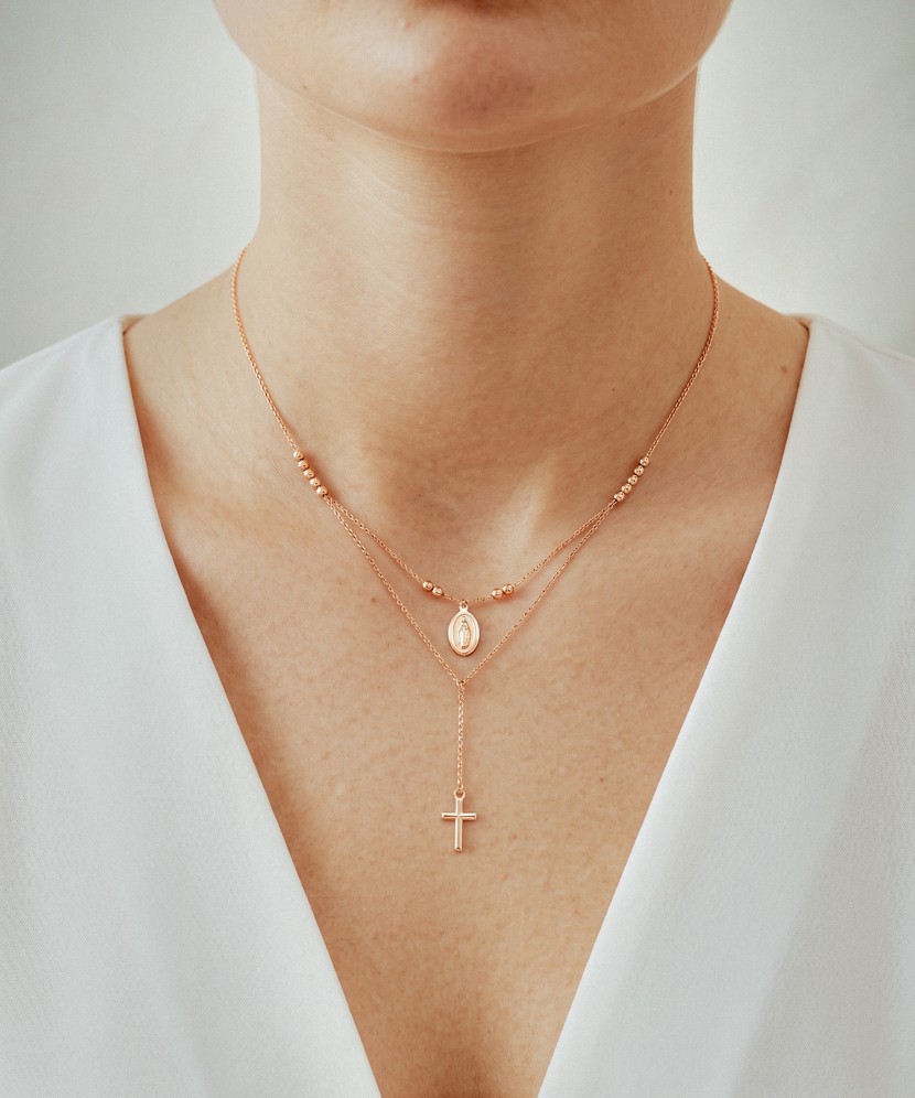 Dviguba auksinė grandinėlė su pakabukais