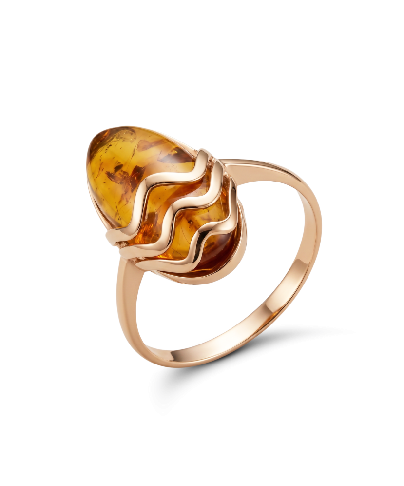 Auksinis žiedas su gintaru