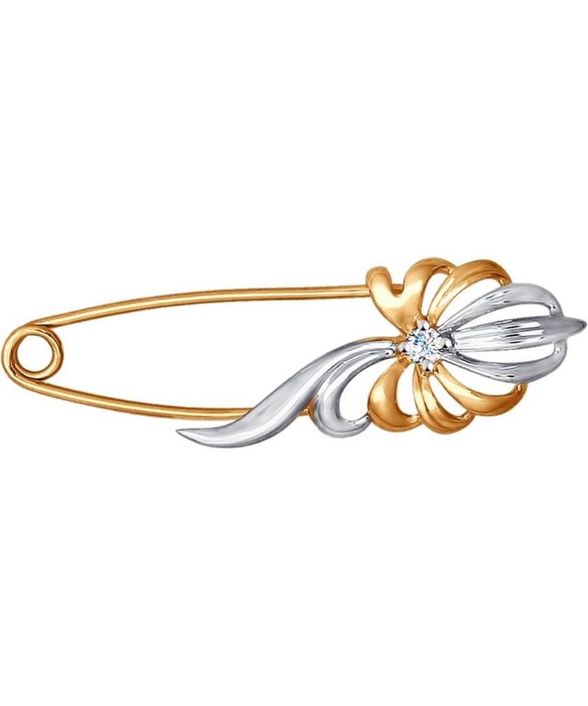 Auksinė sagė su cirkoniu "Plunksna" - Sagės - Goldinga