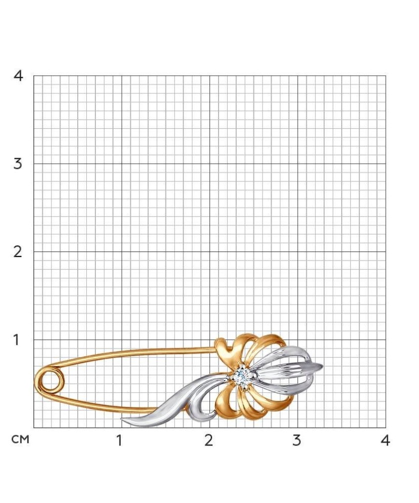 Auksinė sagė su cirkoniu "Plunksna" - Sagės - Goldinga