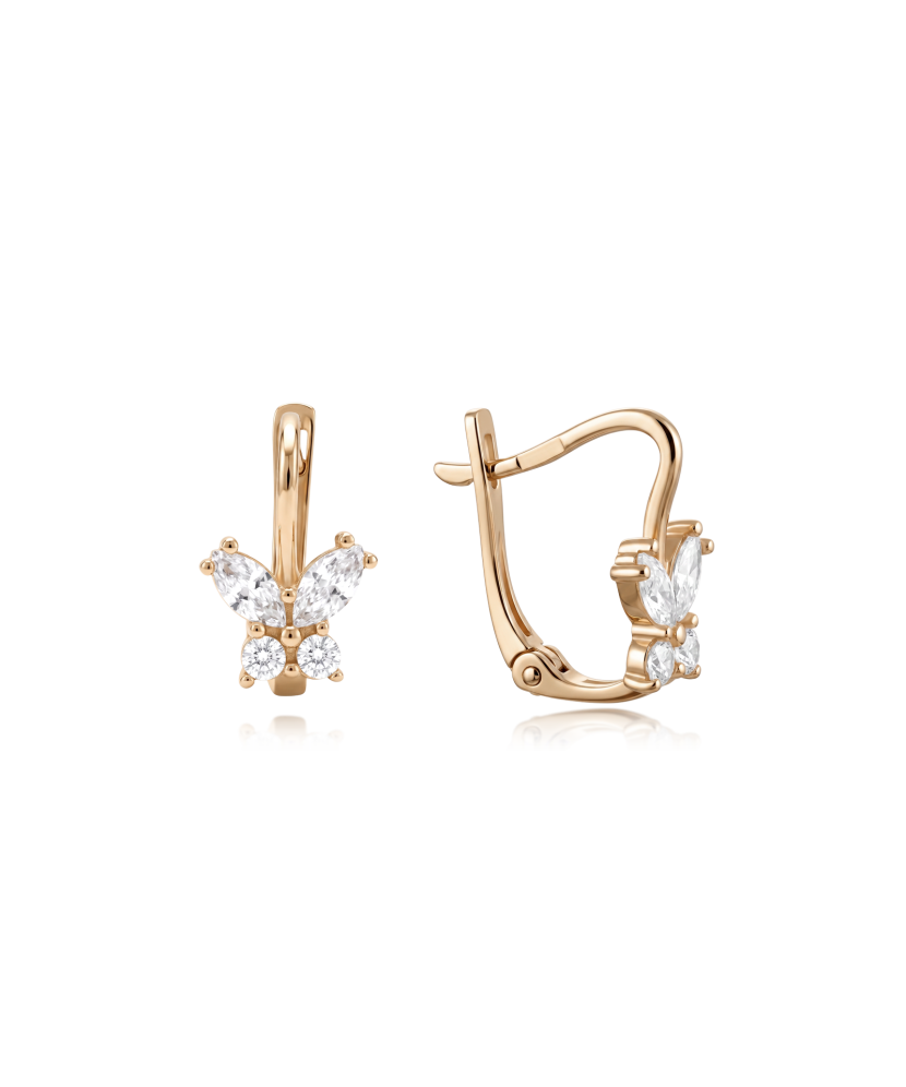 Auksiniai auskarai su cirkoniais "Drugeliai" - 375 praba