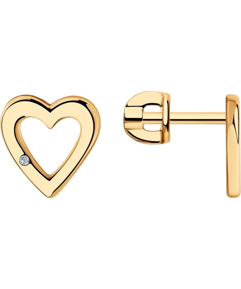 Paauksuoti sidabriniai auskarai su briliantais "Širdutės" - Sidabriniai auskarai su brangakmeniais - Goldinga