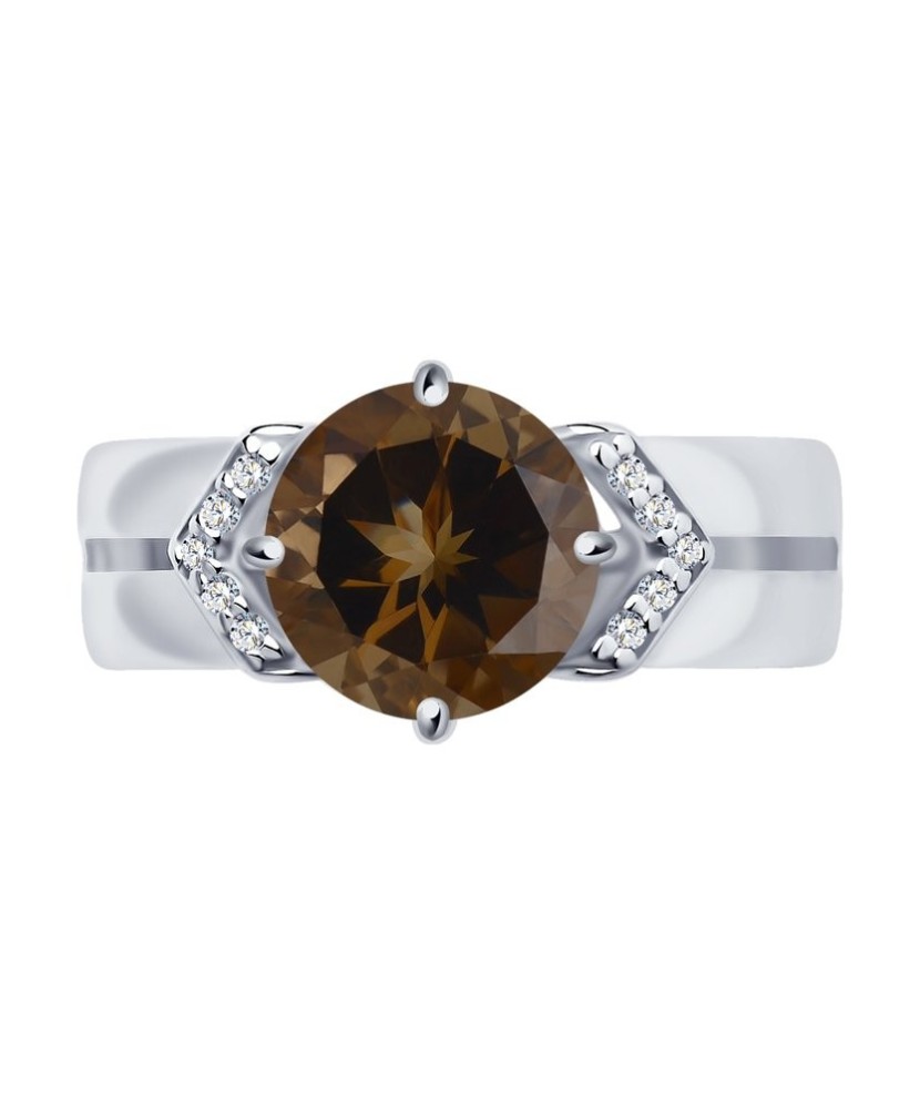 Sidabrinis žiedas su dūminiu topazu ir cirkoniais - Sidabriniai žiedai - Goldinga