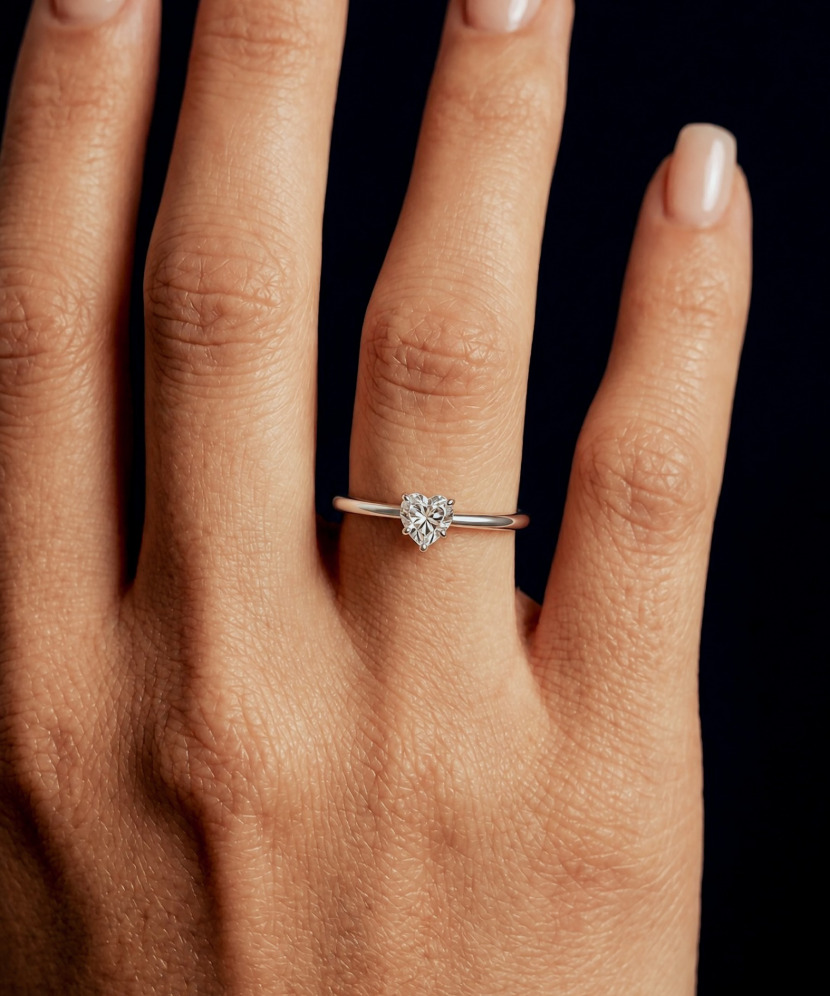 Sidabrinis žiedas su moisanitu "Širdelė" 0.5ct