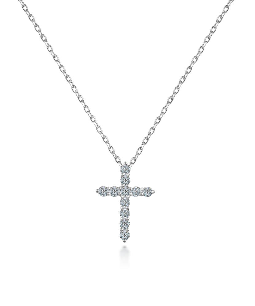 Sidabrinė grandinėlė su moisanito pakabuku "Kryželis" 0.44ct