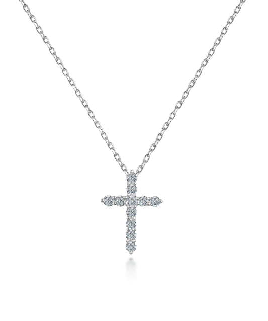 Sidabrinė grandinėlė su moisanito pakabuku "Kryželis" 0.44ct
