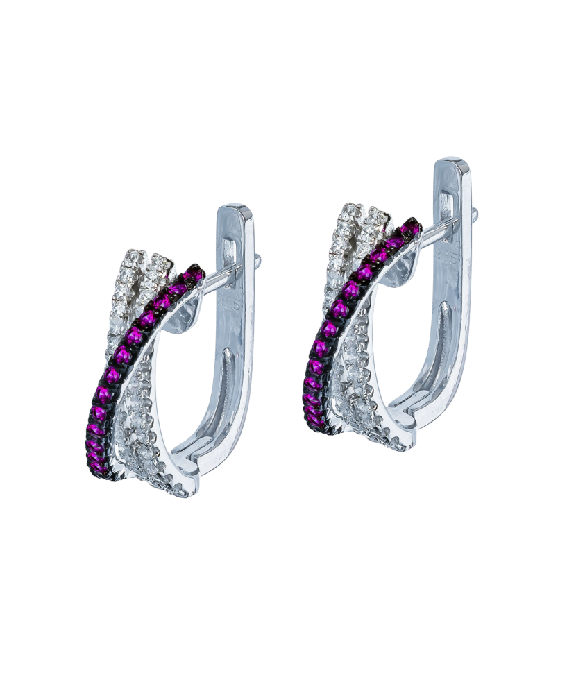 Sidabriniai auskarai su nano rubinais ir cirkoniais