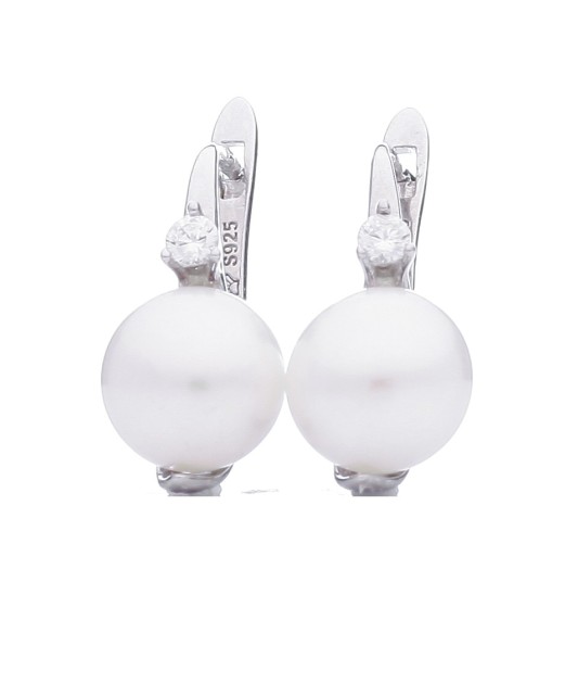 Sidabriniai auskarai su perlu ir cirkoniu - Auskarai su perlais - Goldinga