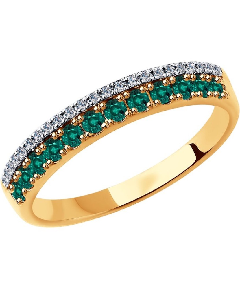 Auksinis žiedas su briliantais ir smaragdais - Auksiniai Žiedai su brangakmeniais - Goldinga