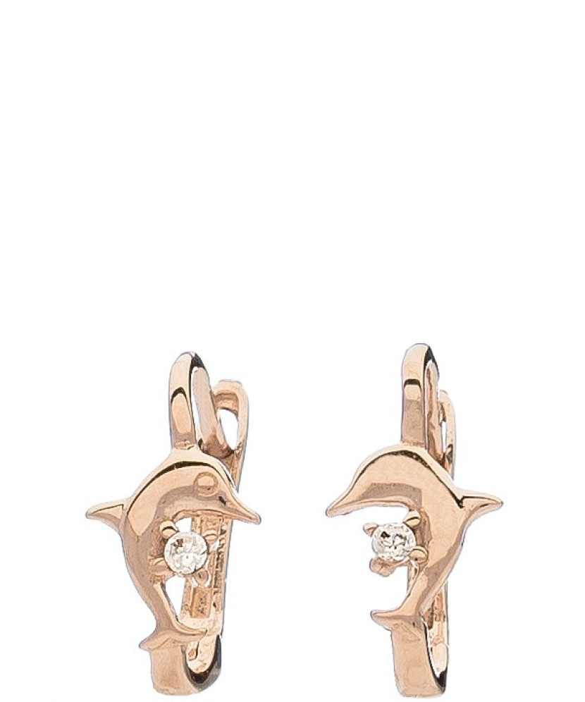 Auksiniai vaikiški auskarai su cirkoniais "Delfinai"  - Goldinga