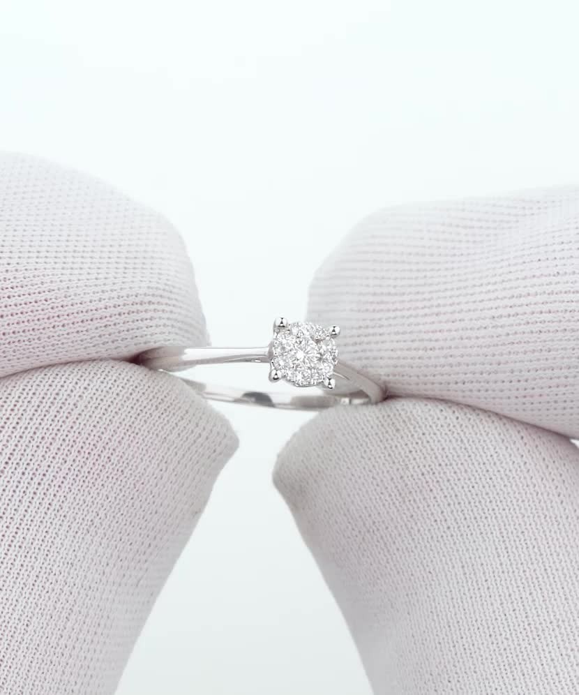 Balto aukso žiedas su deimantais - Auksiniai Žiedai su brangakmeniais - Goldinga