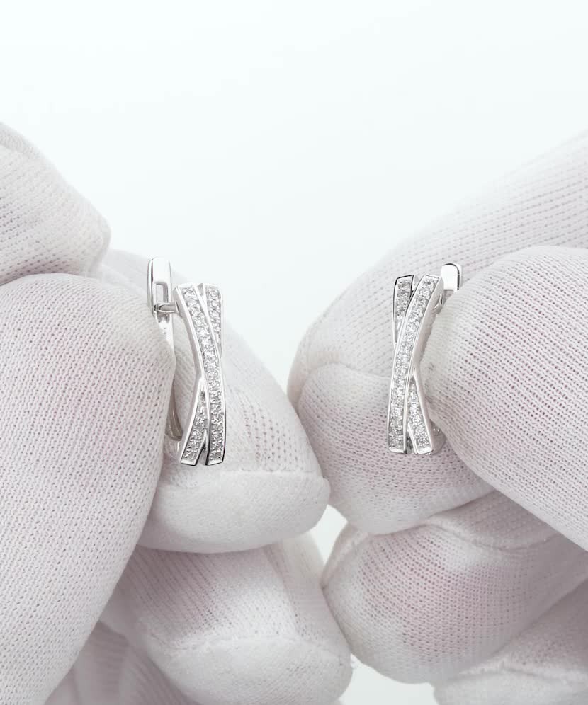 Balto aukso auskarai su deimantais - Auksiniai Auskarai su brangakmeniais - Goldinga