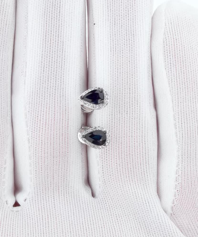 Balto aukso auskarai su safyrais ir deimantais - Auksiniai Auskarai su brangakmeniais - Goldinga