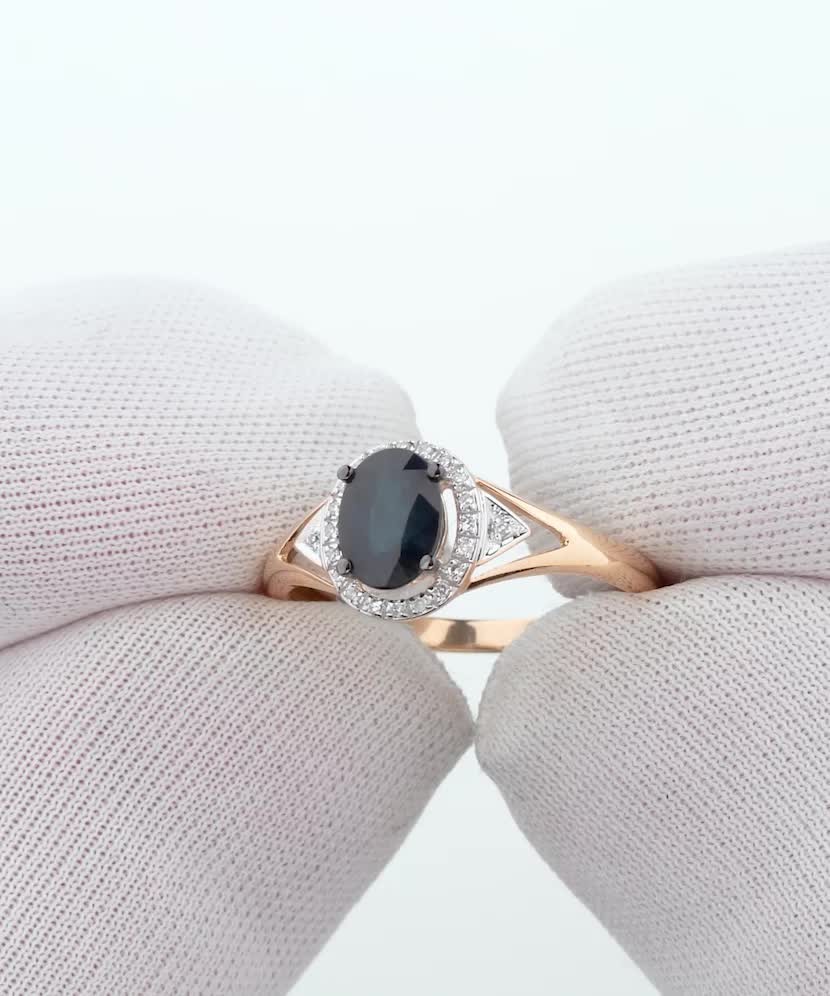 Auksinis žiedas su safyru ir deimantais - Auksiniai Žiedai su brangakmeniais - Goldinga