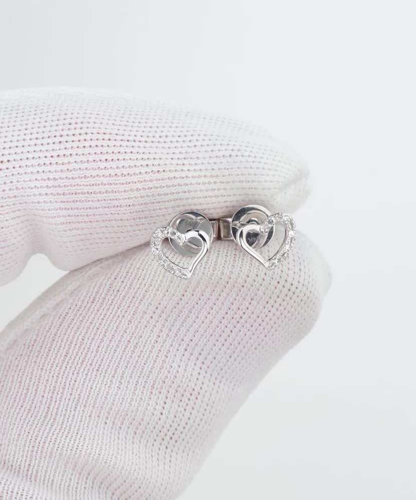 Balto aukso auskarai su deimantais "Širdelė" - Auksiniai Auskarai su brangakmeniais - Goldinga