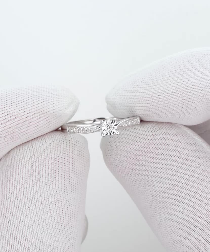 Balto aukso žiedas su deimantais - Auksiniai žiedai - Goldinga