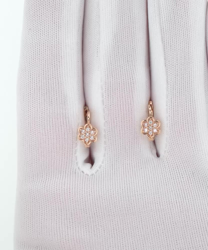 Auksiniai auskarai su cirkoniais "Gėlytės" - Vaikiški auskarai - Goldinga