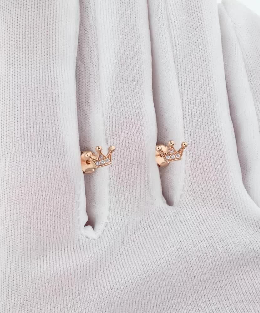 Auksiniai auskarai su cirkoniais "Karūna" - Vaikiški auskarai - Goldinga