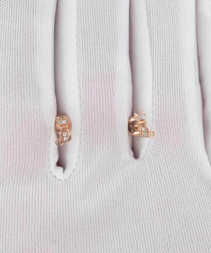 Auksiniai auskarai su cirkoniais "Katinas" - Vaikiški auskarai - Goldinga