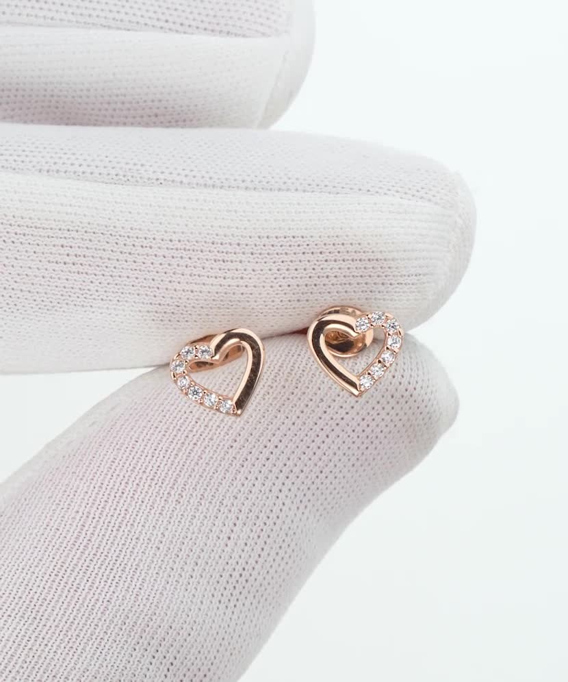 Auksiniai auskarai su cirkoniais "Širdelė" - Auksiniai auskarai - Goldinga