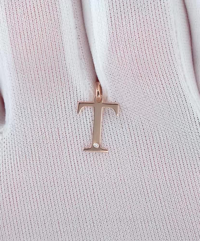 Auksinis pakabukas su deimantu raidė T - Pakabukai su brangakmeniais - Goldinga