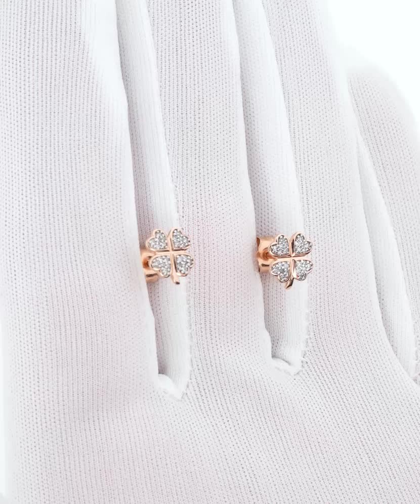 Geltono aukso auskarai su deimantais "Dobiliukas" - Auksiniai Auskarai su brangakmeniais - Goldinga