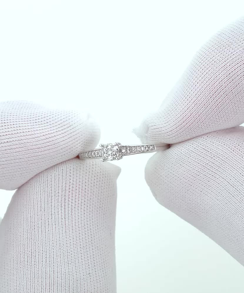 Balto aukso žiedas su deimantais - Auksiniai Žiedai su brangakmeniais - Goldinga