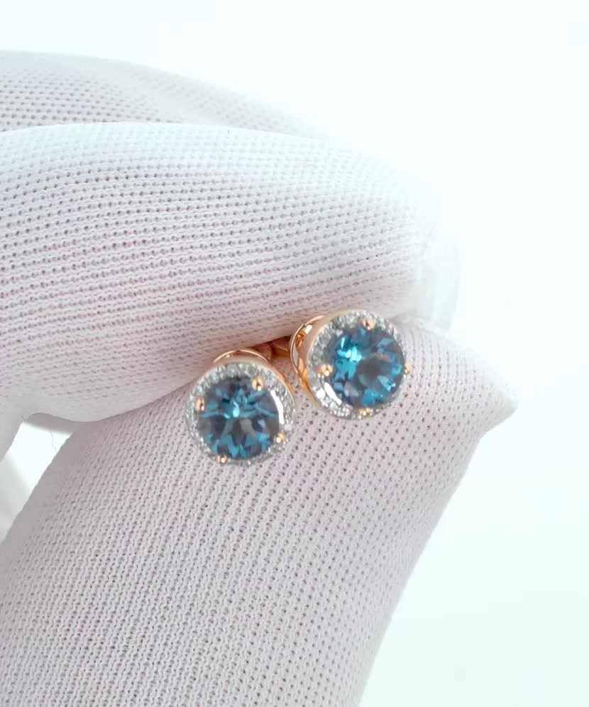 Auksiniai auskarai su deimantais ir London topazais - Auksiniai Auskarai su brangakmeniais - Goldinga