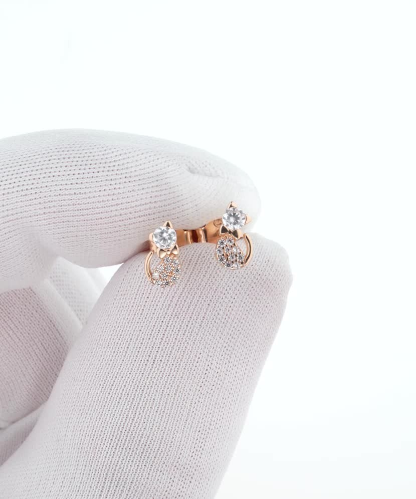 Auksiniai auskarai su cirkoniais "katinas" - Auksiniai auskarai - Goldinga