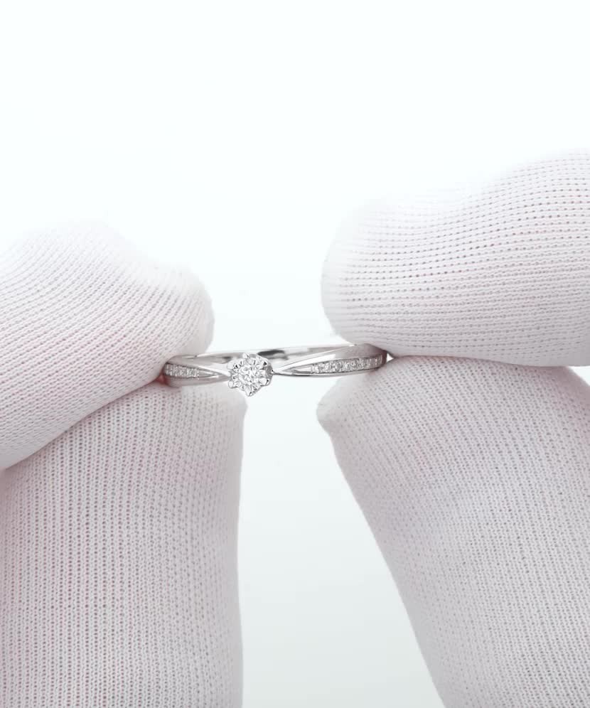 Balto aukso žiedas su deimantais - Auksiniai Žiedai su brangakmeniais - Goldinga