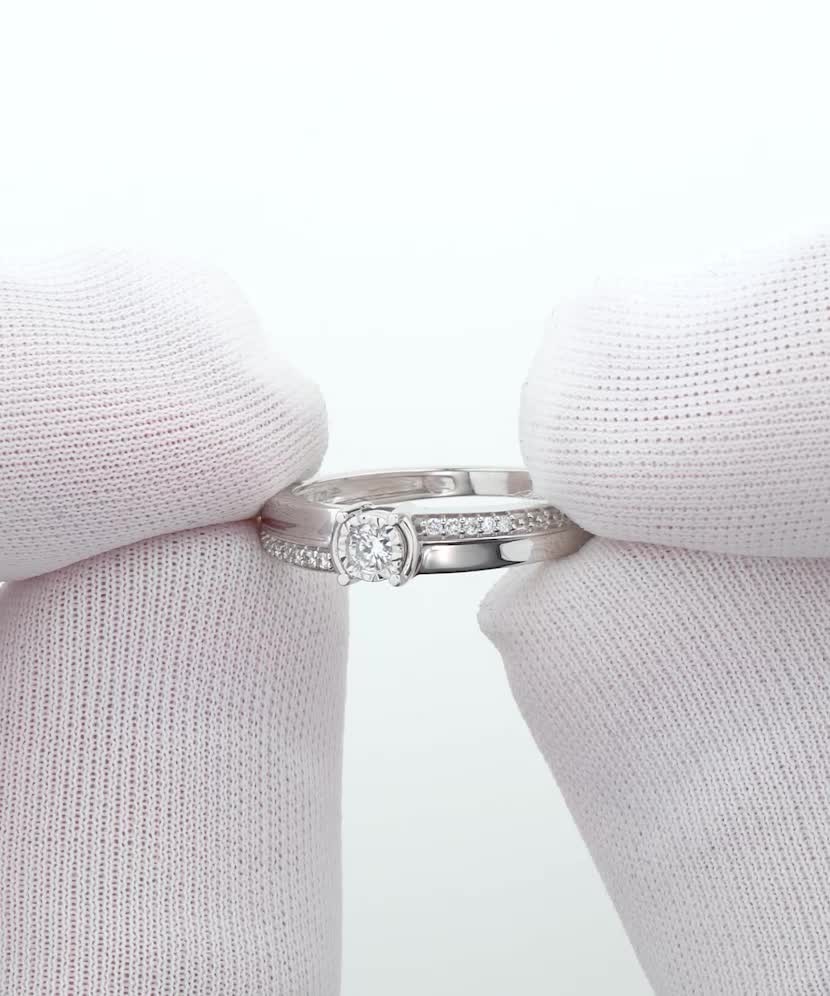 Balto aukso žiedas su deimantais - Auksiniai Žiedai su brangakmeniais - Goldinga