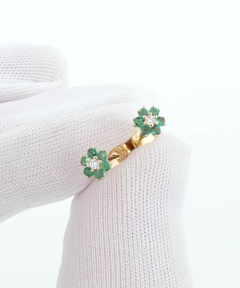 Geltono aukso auskarai su deimantais ir smaragdais